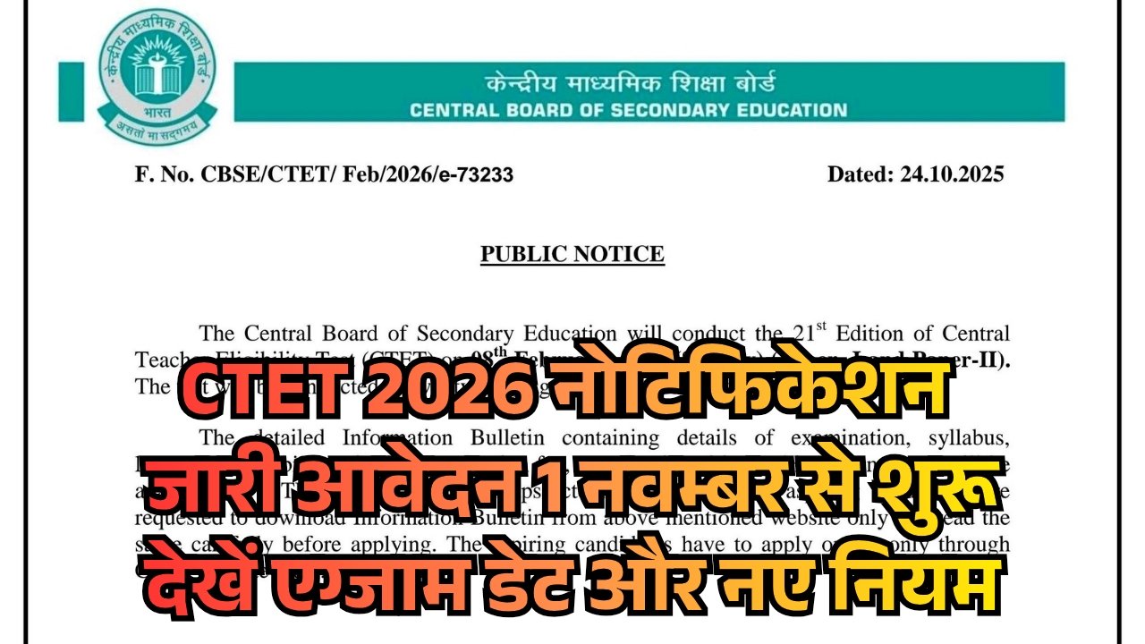 CTET Notification Exam Date 2026